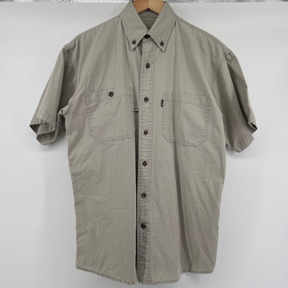 Lakin McKey Cotton Short Sleeve Shirt Beige Mens M Workwear Button Front Pockets